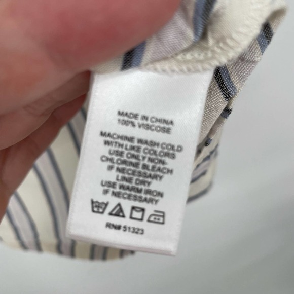 1.State White Blue Striped Button-Up Tied-Waist Blouse 2X U-008 - Picture 5 of 6